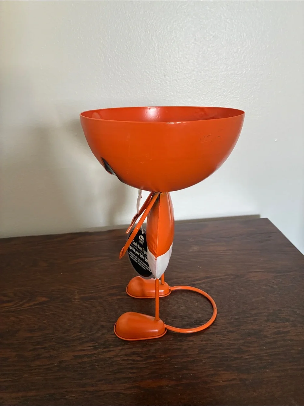 NWT- Orange Metal Jack-o-lantern Pumpkin Man Halloween Candy Bowl